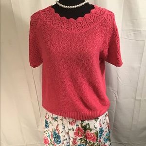 CottageCore Coral Sweater & Floral Skirt Outfit- Size
